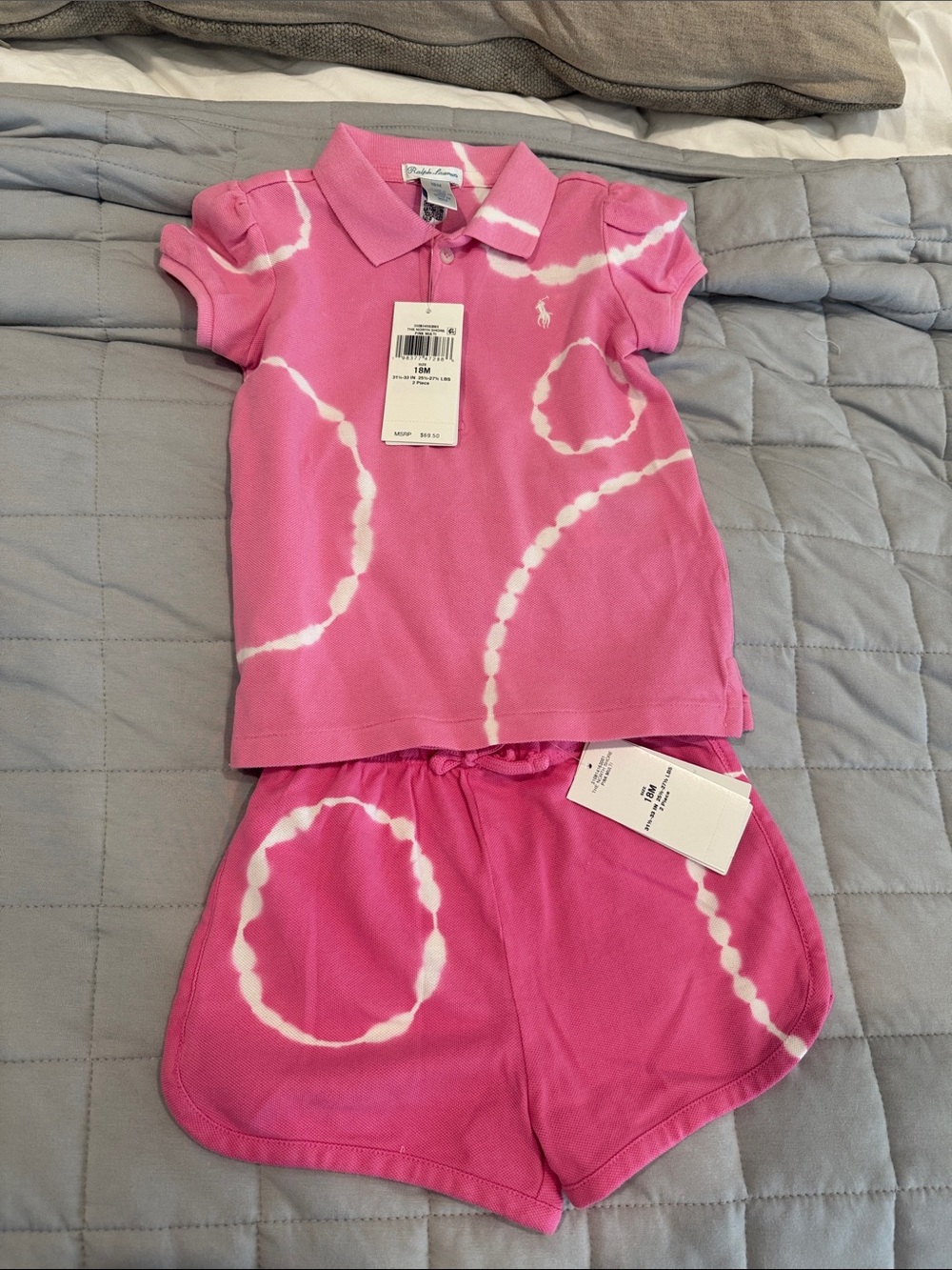 Ralph Lauren Pink Tie-Dye Polo Pajama Set